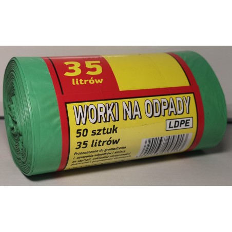Worki na odpady 35 litrów 50 sztuk zielone