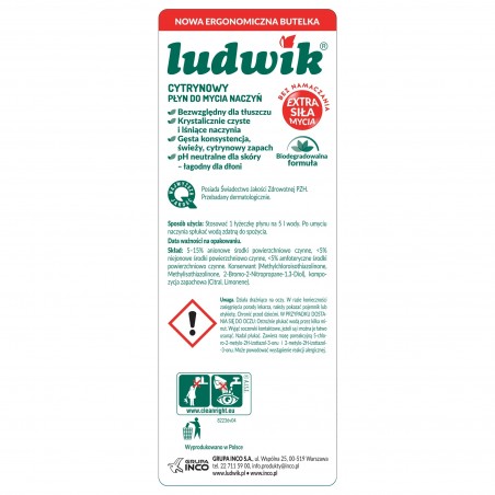 Ludwik  płyn do mycia naczyń cytrynowy 450g